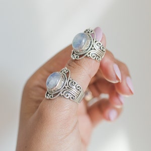 Blue Moonstone Bohemian Silver Ring - Wanderlust Jewelry