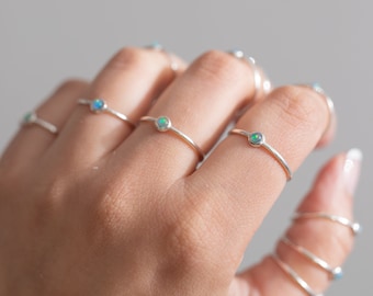 Dainty Opal Sterling Silver Ring, Tiny Ethiopian Opal Ring