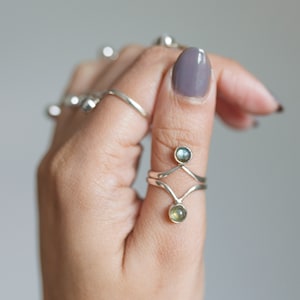 Dainty Chevron Ring with Labradorite, Silver V shaped Ring