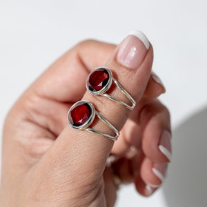 Faceted Garnet Ring, Red Garnet Jewelry