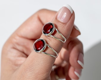 Faceted Garnet Ring, Red Garnet Jewelry