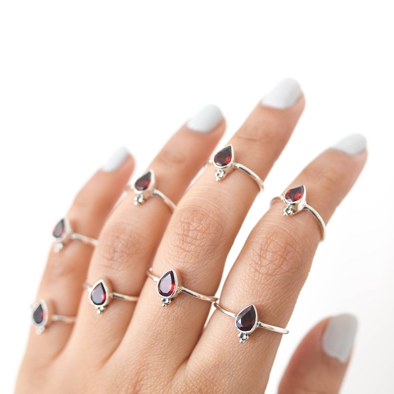 Dainty Garnet Ring, Birthstone Stacking Ring image 2