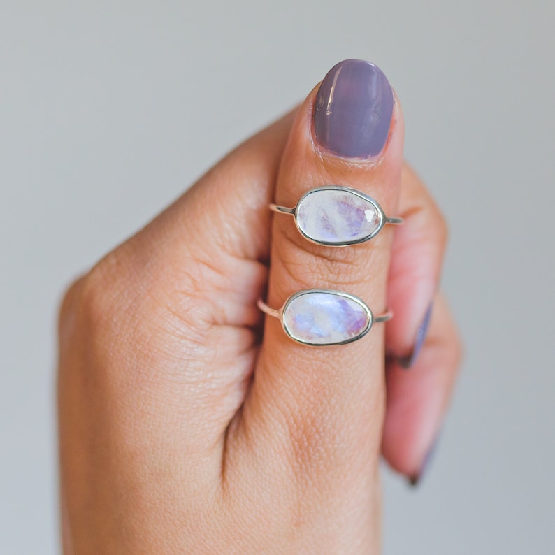 Faceted Moonstone Delicate Silver Ring June Birthstone Ring