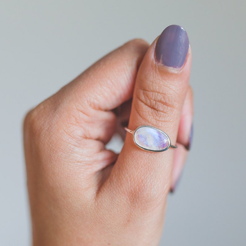 Faceted Moonstone Delicate Silver Ring June Birthstone Ring