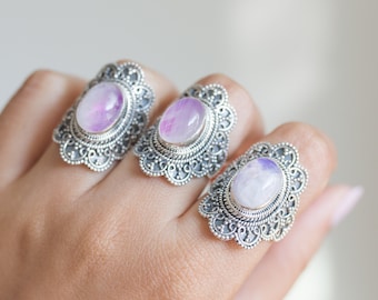 Pink Moonstone Ring, Moonstone Crystal Ring