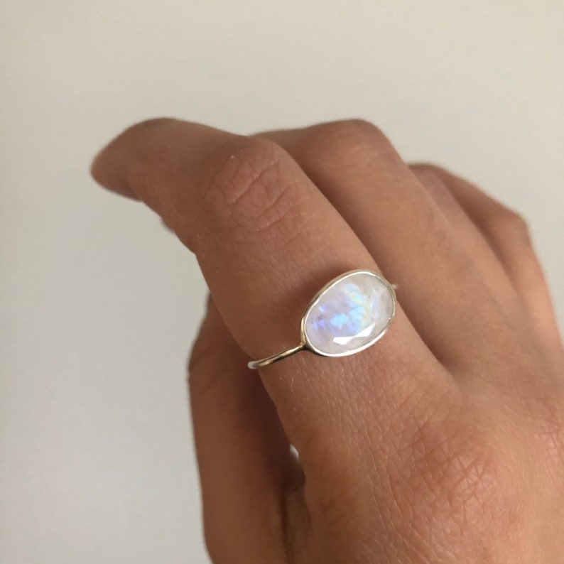 Faceted Moonstone Delicate Silver Ring June Birthstone Ring