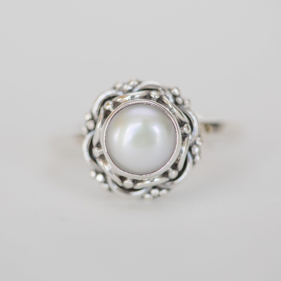 Pearl Silver Ring, White Pearl Ring Etsy