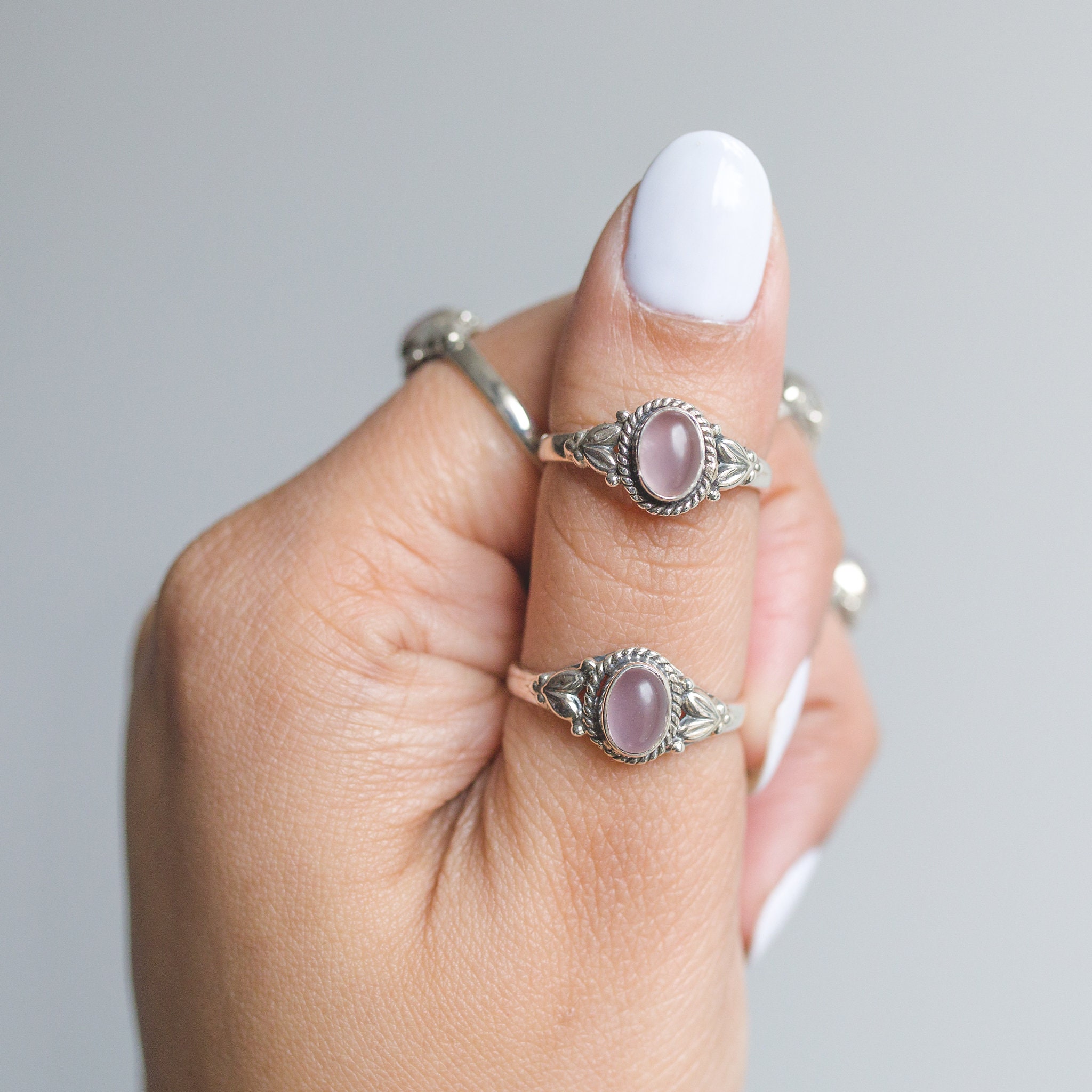 Rose quartz cheap ring silver