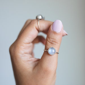Round Moonstone Ring, Delicate Silver Ring