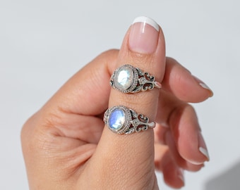 Oval Moonstone Ring in Solid Sterling Silver