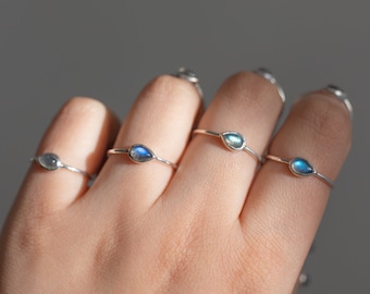 Dainty Labradorite Ring, Teardrop Ring