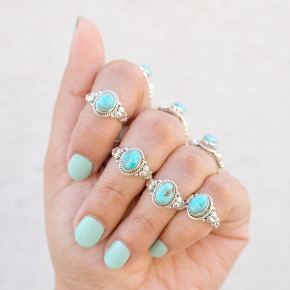 Turquoise stone ring bohemian ring boho silver ring gift for daughter nickle free gift for best friend filigree ring