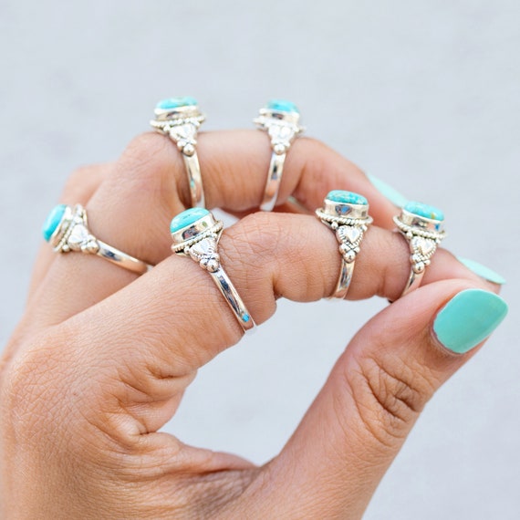 Turquoise stone ring bohemian ring boho silver ring gift for daughter nickle free gift for best friend filigree ring