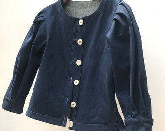 Women’s Denim Jacket, Jean Jacket, women’s Jean jacket, 70s denim jacket, puffed sleeve jacket, cropped denim jacket, made to measure jacket