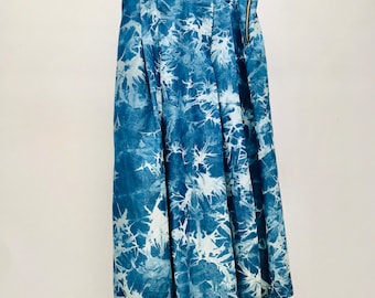 Women's High Waisted Midi Skirt | Splash Indigo | Vintage Rockabilly Pinup Style | Inside Pockets | Blue Indigo Skirt | Vintage Skirt