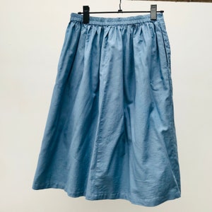 Organic Cotton Skirt Natural Indigo Blue High Waist Elastic & Button Down Inside Pockets Everyday Comfort Skirt image 9