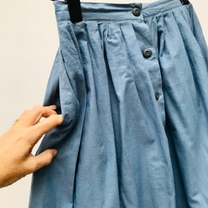 Organic Cotton Skirt Natural Indigo Blue High Waist Elastic & Button Down Inside Pockets Everyday Comfort Skirt image 8