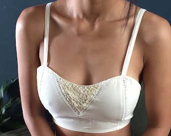 ORGANIC Cotton and Vintage Lace Bralette, Victorian Lingerie
