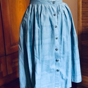 Organic Cotton Skirt Natural Indigo Blue High Waist Elastic & Button Down Inside Pockets Everyday Comfort Skirt image 5
