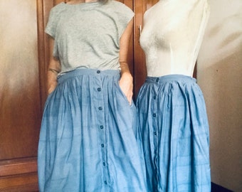 Organic Cotton Skirt | Natural Indigo Blue | High Waist | Elastic & Button Down | Inside Pockets | Everyday Comfort Skirt