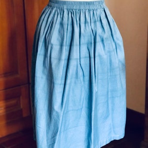Organic Cotton Skirt Natural Indigo Blue High Waist Elastic & Button Down Inside Pockets Everyday Comfort Skirt image 2