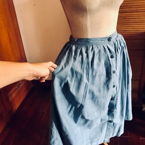 Organic Cotton Skirt Natural Indigo Blue High Waist Elastic & Button Down Inside Pockets Everyday Comfort Skirt image 10