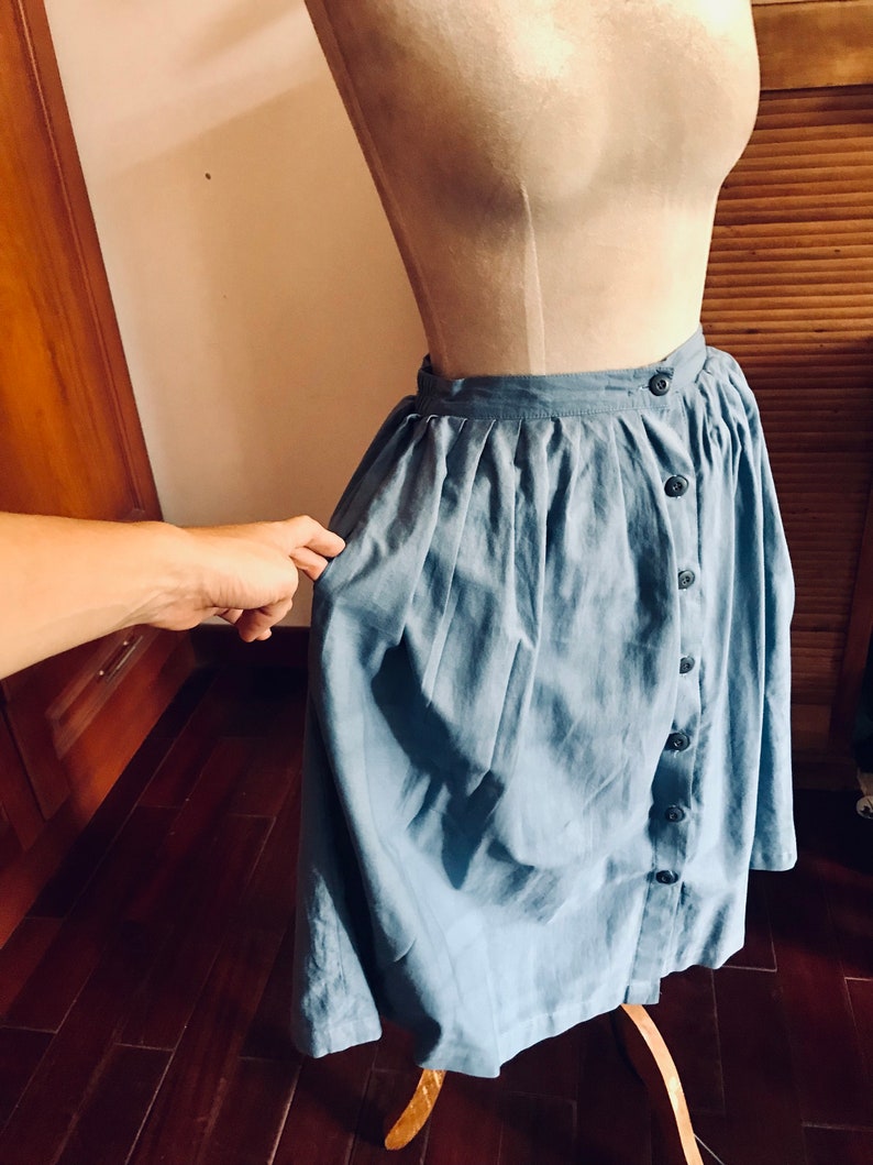 Organic Cotton Skirt Natural Indigo Blue High Waist Elastic & Button Down Inside Pockets Everyday Comfort Skirt image 10