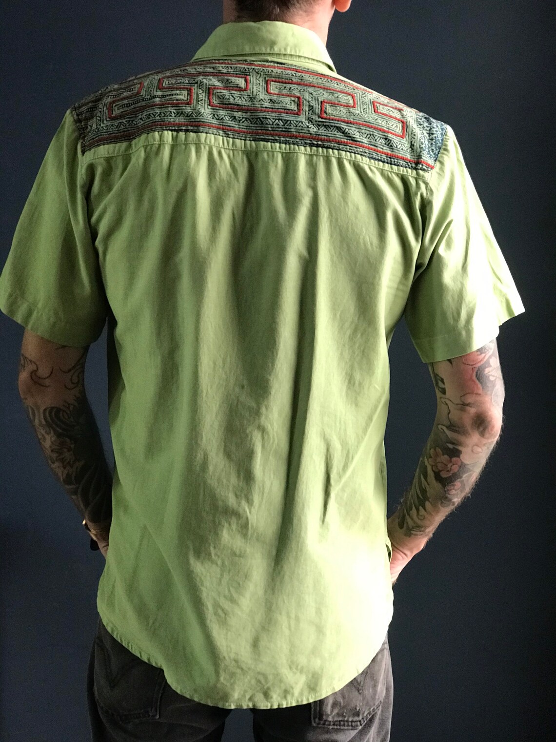 100 certified organic cotton mens shirt handdyed green with Etsy
