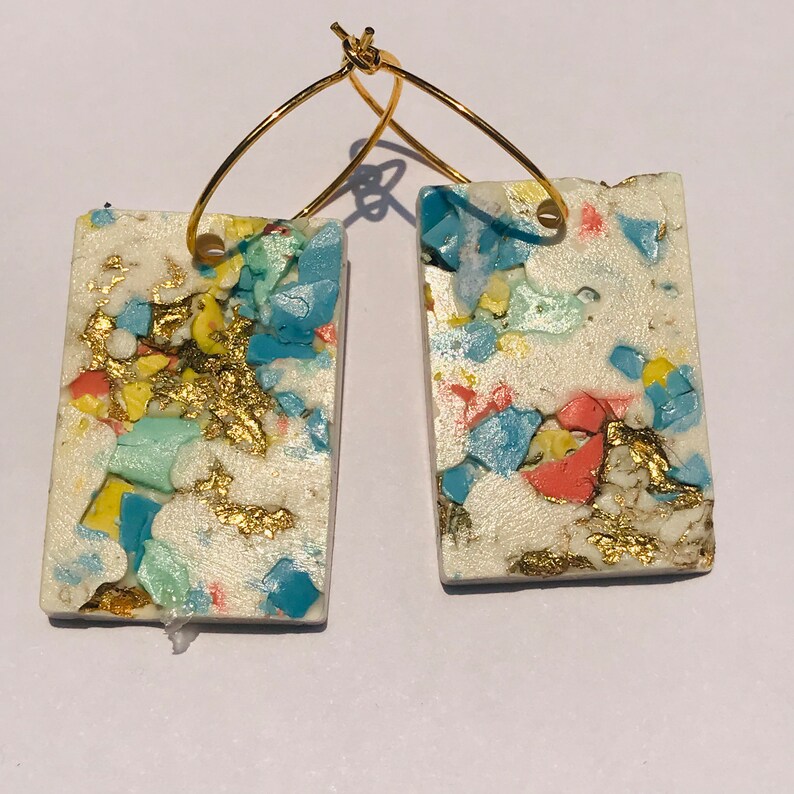 Terrazzo Earrings Eco-Resin Concrete Geometric Hoop Earrings Jesmonite Earrings Earrings for Her image 2