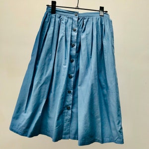 Organic Cotton Skirt Natural Indigo Blue High Waist Elastic & Button Down Inside Pockets Everyday Comfort Skirt image 7