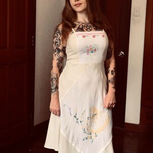 Women's Dress, Embroidered Dress, Antique Cloth Dress, Organic Cotton Dress, Sleeveless Dress, Pockets Dress, Pinafore Dress, Vintage Dress image 2