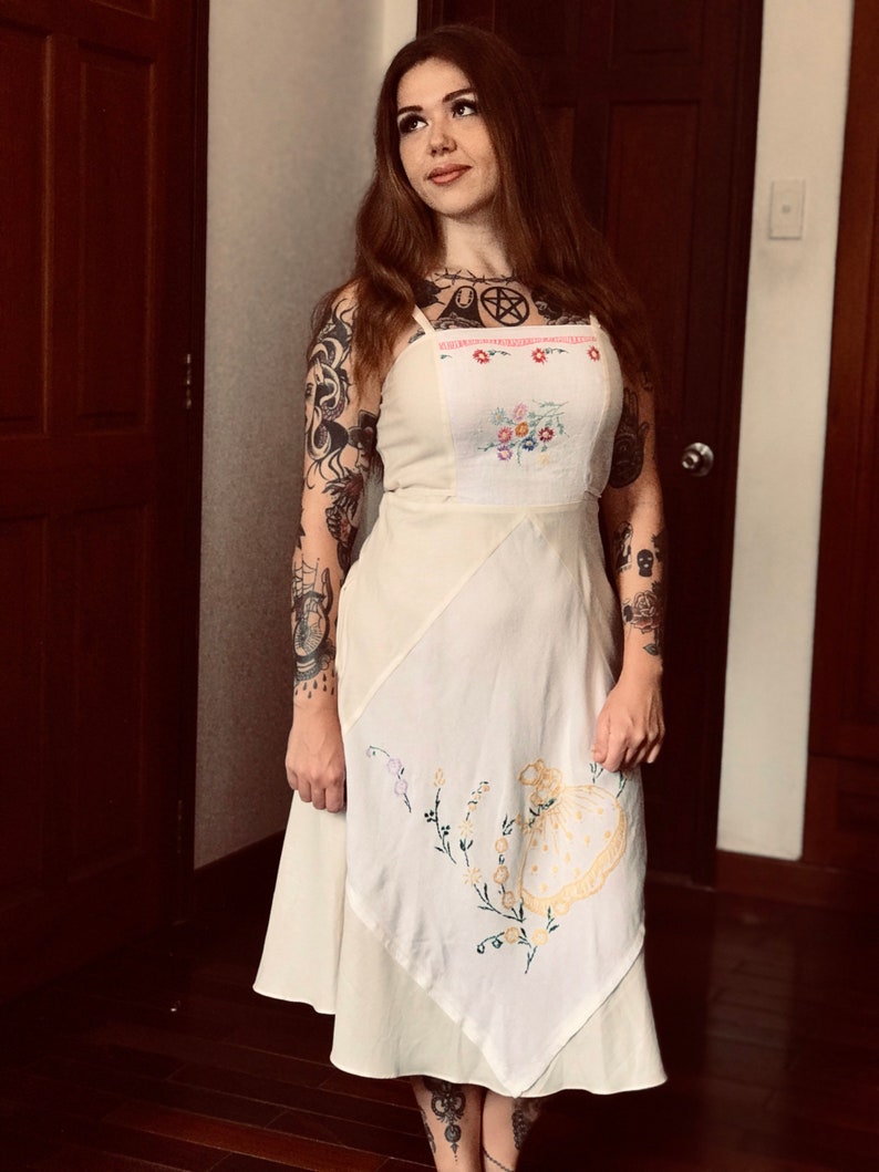 Women's Dress, Embroidered Dress, Antique Cloth Dress, Organic Cotton Dress, Sleeveless Dress, Pockets Dress, Pinafore Dress, Vintage Dress image 2