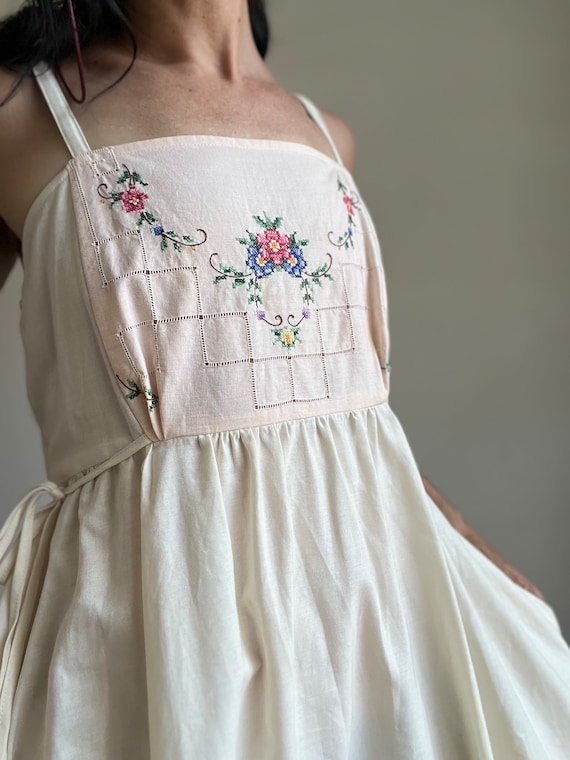 embroidered pinafore dress Swamplife Embroidered Cord Mini Pinafore Dress