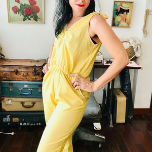 Yellow Linen Women&#39;s Jumpsuit | 70&#39;s Style Romper | Linen Jumper | Women&#39;s Play Suit | Yellow Jumpsuit | Festival Jumpsuit | Vintage Jumpsui
