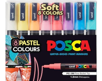 Zestaw pisaków akrylowych Posca – 8 pastelowych kolorów – idealnych do tkanin, skóry, prac artystycznych i płótna. Rysuj i maluj – łatwe, trwałe, jasne kolory.