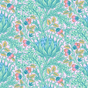 Kaffe x Morris & Co FreeSpirit  - ARTICHOKE - PWKW001.LAVENDER - per half metre - William Morris Fassett - quilt fabric blue pink floral