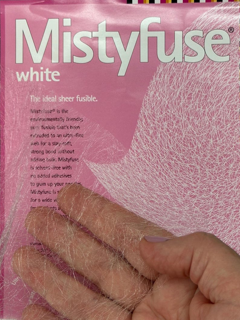 Misty Fuse sheer fusible web - iron on interfacing - for applique, collage and textile art - fine enough for sheer and silk fabrics white 20” x 10yd pack