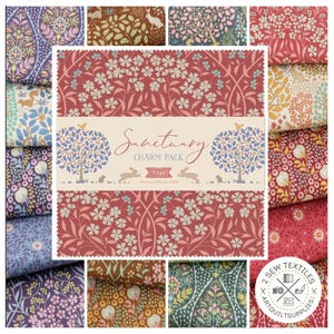 Tilda - SANCTUARY Collection - 5&quot; charm pack - 40 pieces - Green, Blue, Brown, Red - Free Shipping - Great gift . Fabric Pre-Cut Quick Quilt