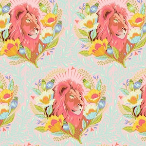 Tula Pink - Everglow - Lunar - Good Hair Day - Neon - Lions - quilting fabric per half metre - flowers orange green - Freespirit pwtp201