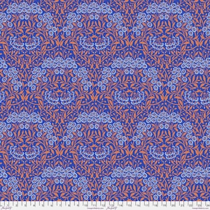Kaffe x Morris & Co FreeSpirit  - MICHELMAS DAISY - PWKW007.COBALT - per half metre - William Morris Fassett - quilt fabric blue pink floral