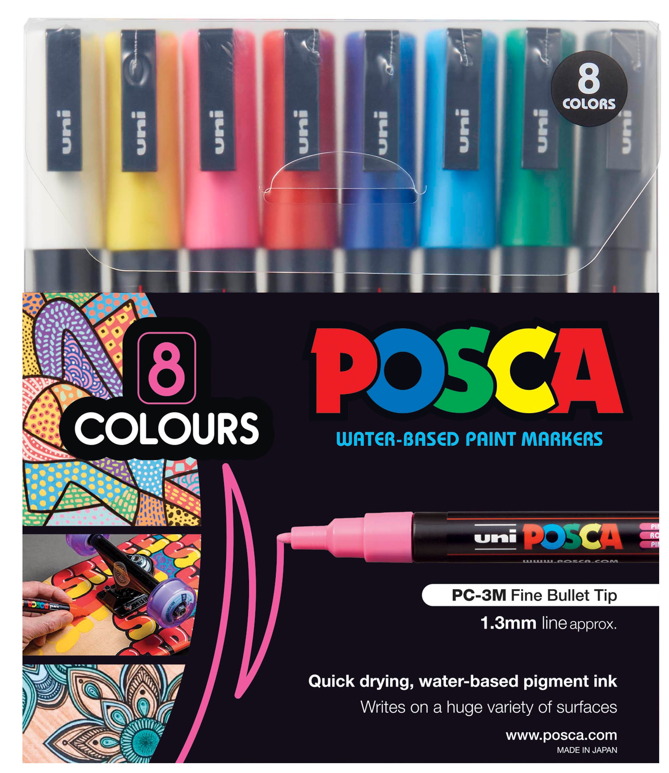 POSCA PC-3M Fine Bullet Tip Marker Pens - Sparkling Colours (Pack