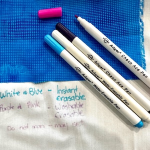 Water Soluble Vanishing Marking Pen Set - Adger Chaco - Set of 4 colours erasable markers for fabric, Sewing, quilt and craft projects.