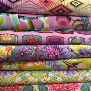 Tula Pink Mystery Scrap bundle - Quilt fabrics /mixed collections - Everglow - Besties - Linework - Tabby Road and more  - pink green purple