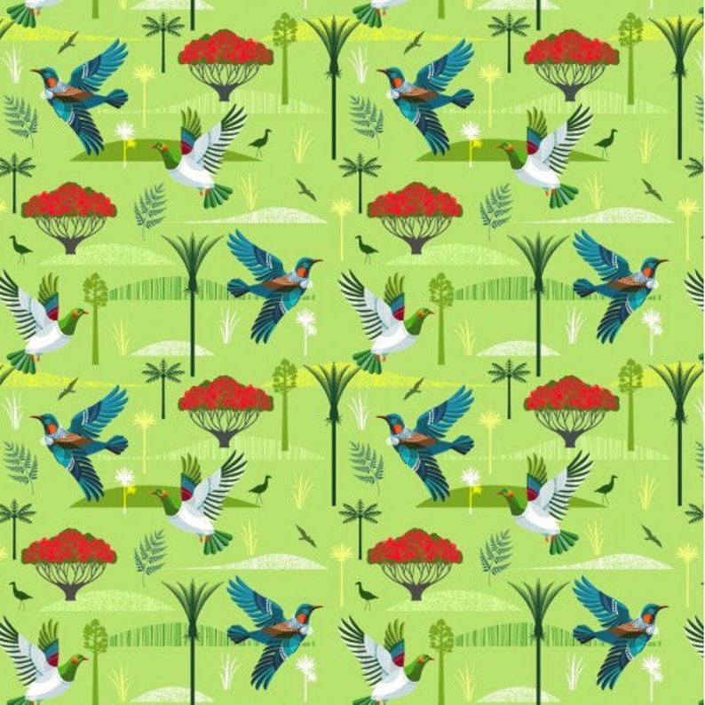 Land and Sea Fabric Panel With Birds, Whales & Animals by Ellen