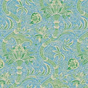 Kaffe x Morris & Co FreeSpirit  - INDIAN AQUA - PWKW005.AQUA - per half metre - William Morris Fassett - quilt fabric blue pink floral