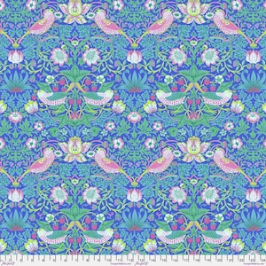 Kaffe x Morris & Co FreeSpirit  - STRAWBERRY THIEF - PWKW013.BLUE - per half metre - William Morris Fassett - quilt fabric blue pink floral