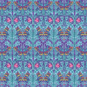 Kaffe x Morris & Co FreeSpirit  - BLUEBELL PURPLE - PWKW004.PURPLE - per half metre - William Morris Fassett - quilt fabric blue pink floral