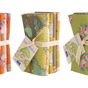 Tilda SUNDAY BRUNCH Collection - 5 x Fat Quarter Quilting Fabric Bundle - Lime Teal - Grey Yellow Free Shipping - Great gift for stitcher