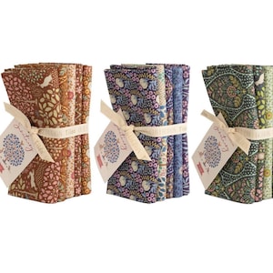 Tilda - SANCTUARY Collection - 5 x Fat Quarter Quilting Fabric Bundle - Greens, Blues, Browns - Free Shipping - Great gift for sewer stitch