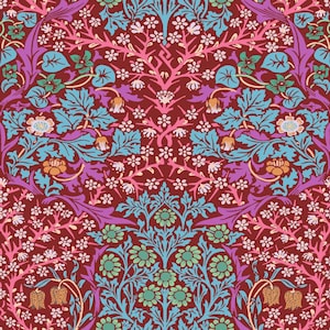 Kaffe x Morris & Co FreeSpirit  - BLACKTHORN BROWN - PWKW002.BROWN - per half metre - William Morris Fassett - quilt fabric blue pink floral